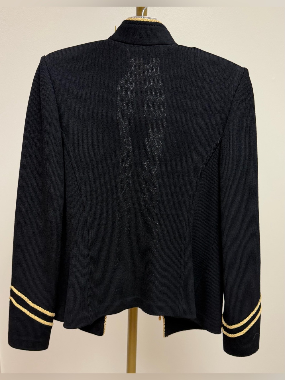 St. John Black Knit Blazer with Gold Braid Trim Size 4 - Picture 3 of 6
